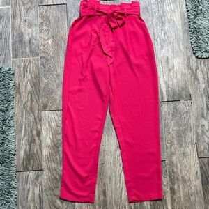 Pink Paper bag Style Pants with Polkadot detail on Back Pockets